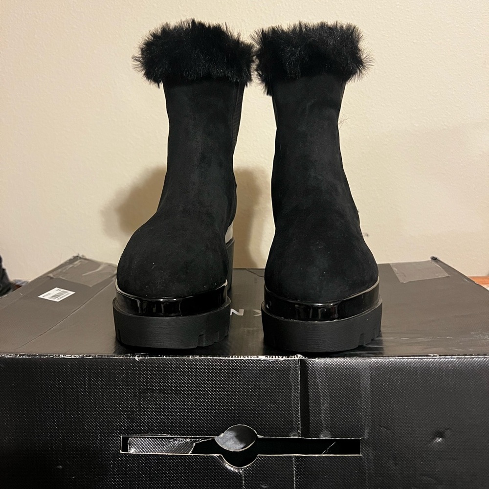DKNY Black Fur-Trimmed Winter Boots